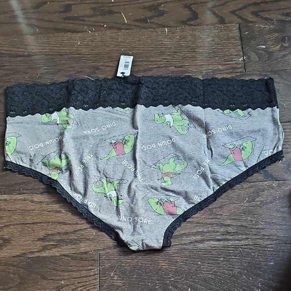 Torrid Gray Panties with Dinosaur Print and Black Lace - Picture 2 of 3